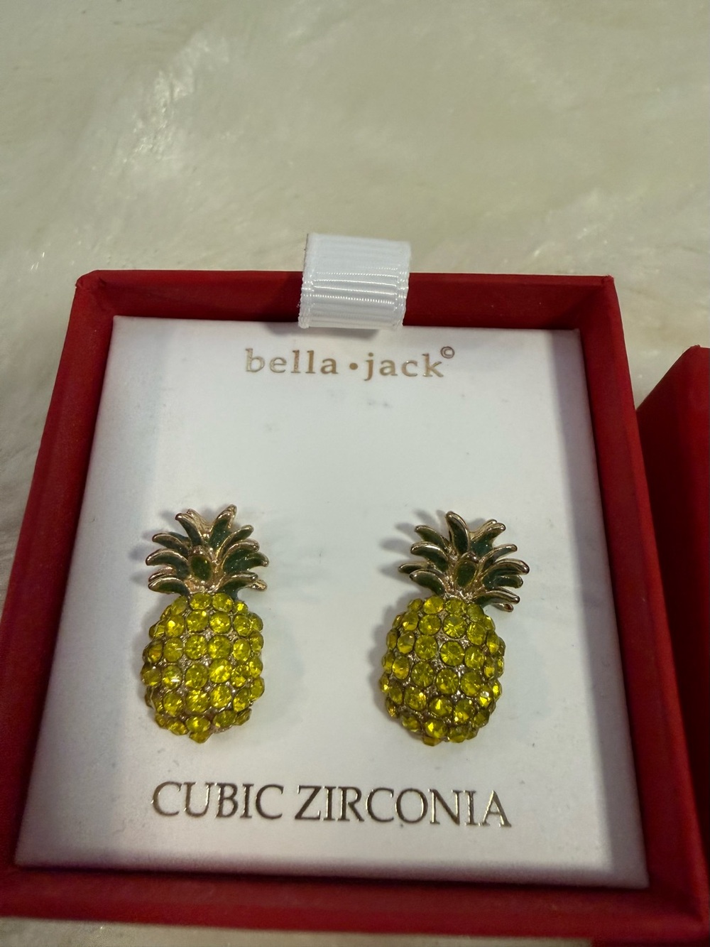 BELLA JACK PINEAPPLE Cubic Zirconia Gold Color Pierced Earrings
